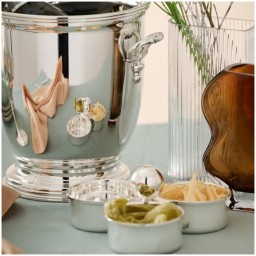 Schiavon, Essentia table accessories, silver plated, Three-section snack dish