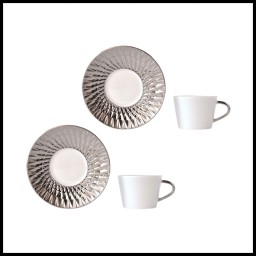 Bernardaud, Twist Platinum, Set of 2 coffee cups and saucers