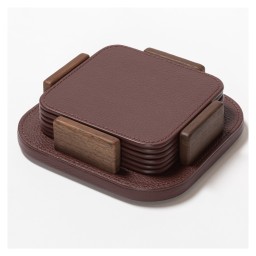 Poltrona Frau, Table accessories, Coaster holder with 6 coasters, burgundy
