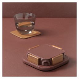 Poltrona Frau, Table accessories, Coaster holder with 6 coasters, burgundy