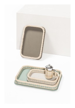 Pigment France, Orsay leather & rattan trays, Rectangular tray, small
