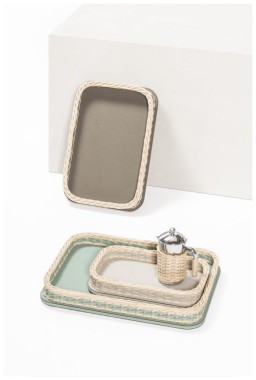 Pigment France, Orsay leather & rattan trays, Rectangular tray, mini