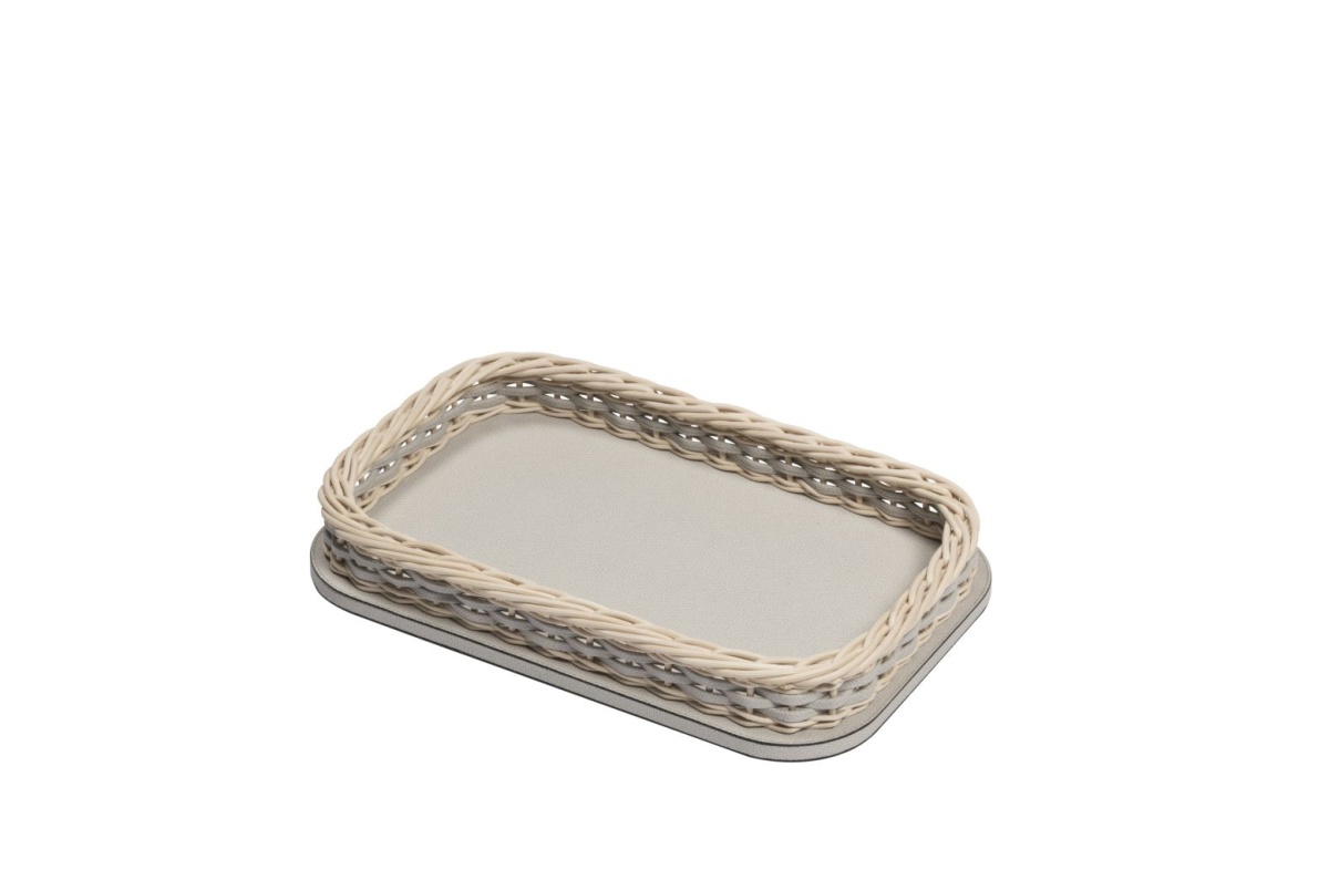 Pigment France, Orsay leather & rattan trays, Rectangular tray, mini
